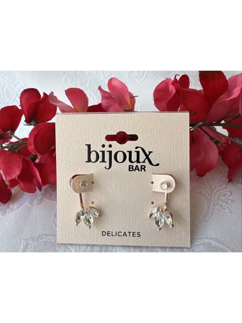 Bijoux Bar Delicates Jacket Earrings Rhinestone GoldTone CZ Dainty Bling NEW